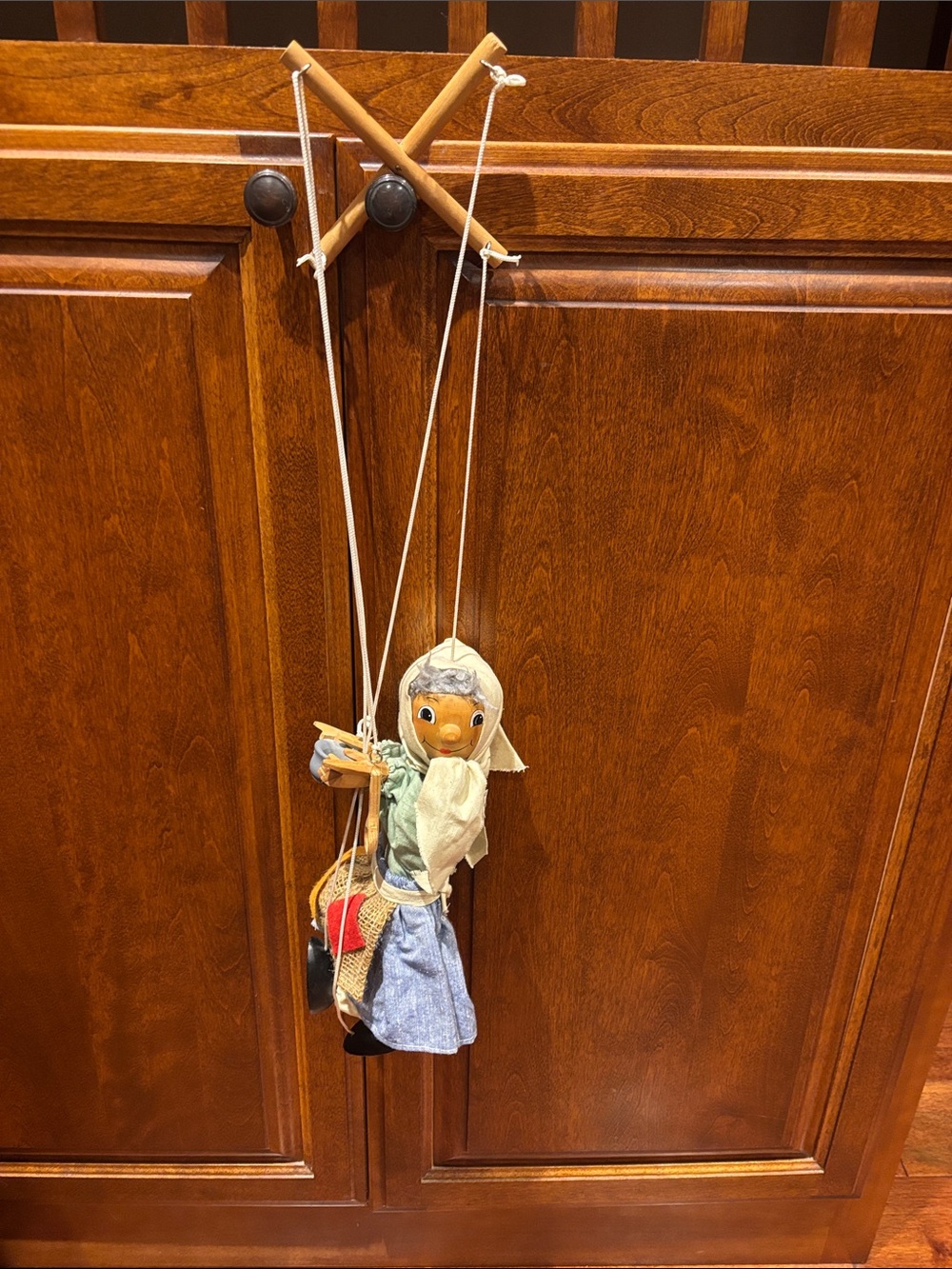 True Craft Blue and Cream Handcrafted Wooden Marionette Doll